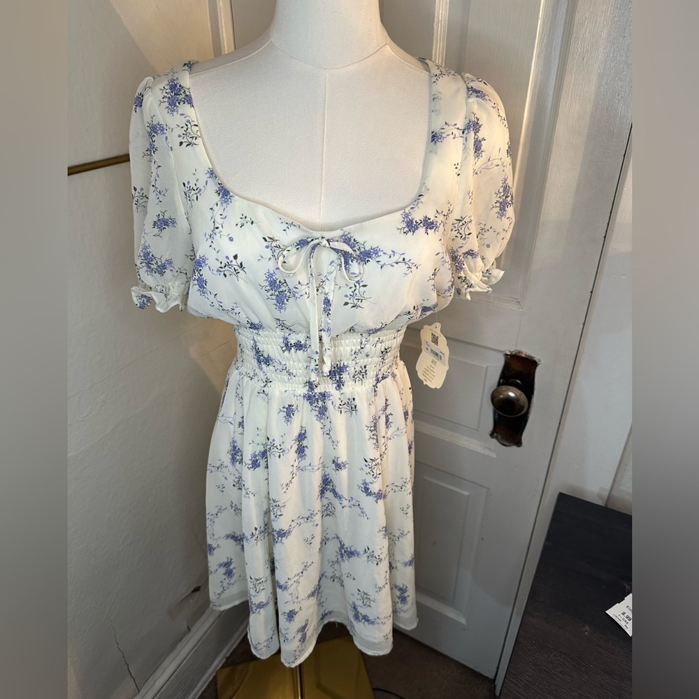 Altar'd State Cream and Blue Floral Mini Dress - Picture 2 of 7